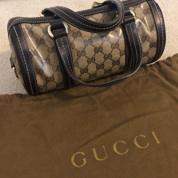 Gucci GG Duchessa Brown Beige Vinyl Plastic Boston Bag - Picture 3 of 9